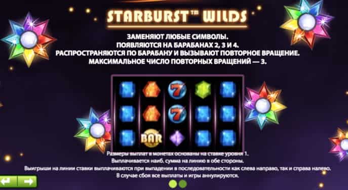 Wild игры Starburst Информация по функциям Wild символа Starburst
